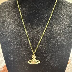 NEW Vivienne Westwood Mini Bas Relief Orb Pendant necklace Gold Tone and white